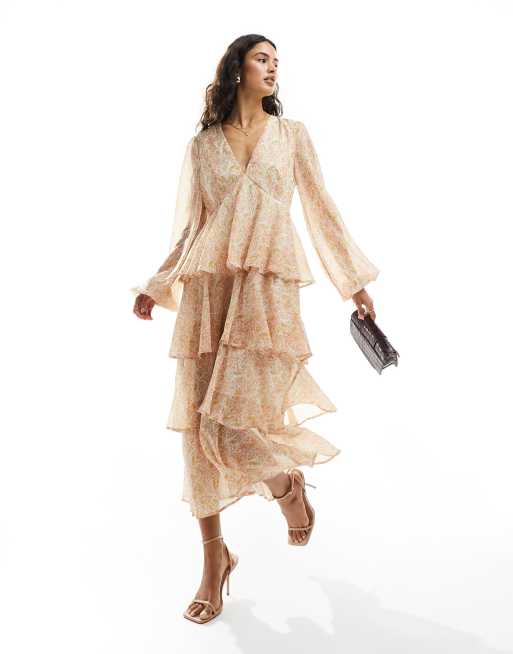 Pretty Lavish - Midaxi jurk met ballonmouwen en stroken in dierenprint in sorbetkleuren