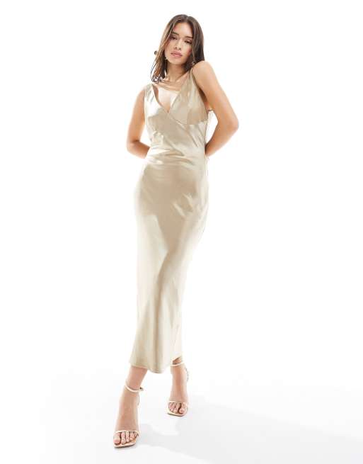 Pretty Lavish - Midaxi jurk van gehamerd satijn in goud, 3 van 4