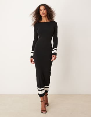 midaxi knit dress in black