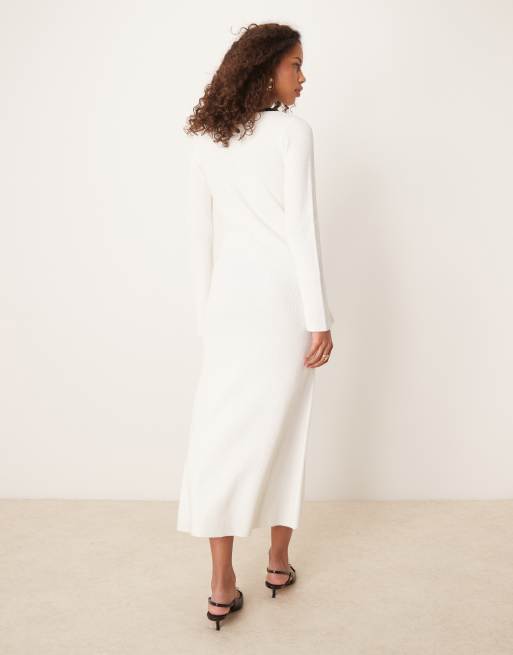 Pretty Lavish – Midaxi-Strickkleid in Cremeweiß und Schwarz mit farblich abgesetzter Naht, 3 von 4