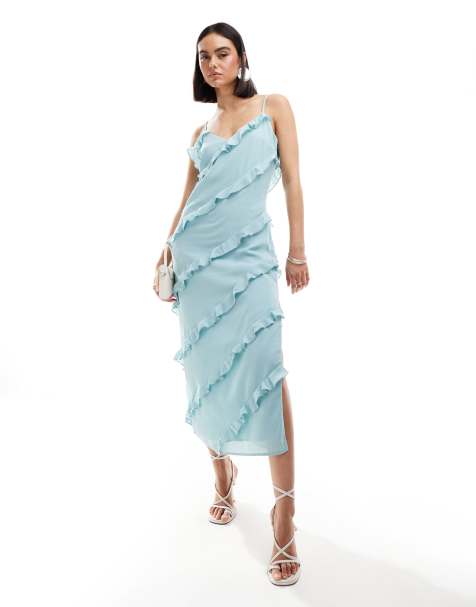 Pretty Lavish – Midaxikleid in Meeresgischt-Blau mit Rüschen - view 1