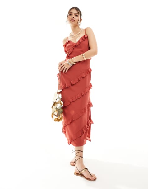 Pretty Lavish – Midaxikleid in Staubrosa mit Rüschen - view 1