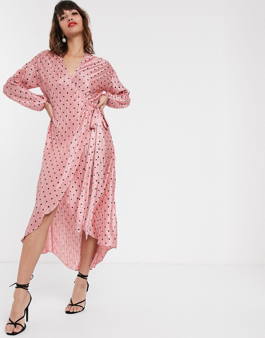 Pretty Lavish - Midi-jurk met overslag en stippenprint-Roze