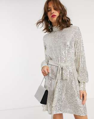 silver sequin dress asos