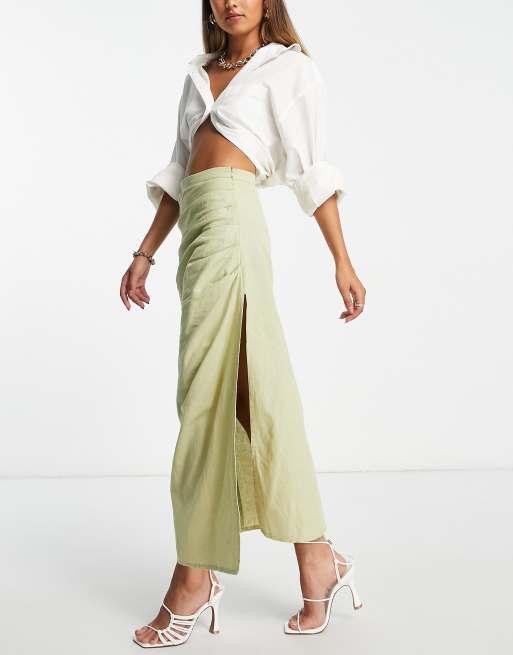 Olive green midi skirts sale