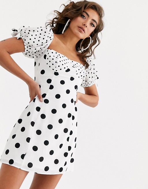 Pretty Lavish milk maid mini dress in mixed polka dot
