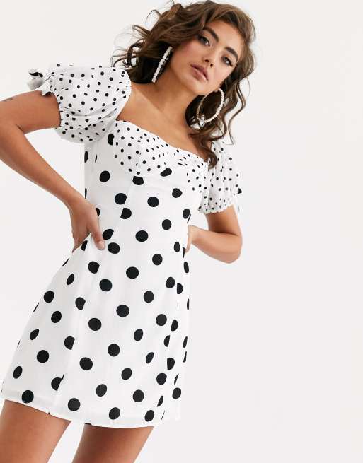 Pretty Lavish milk maid mini dress in mixed polka dot ASOS