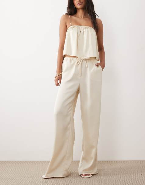 Pretty Lavish mix and match satin wide leg pants in oyster (part of a set) - view 1