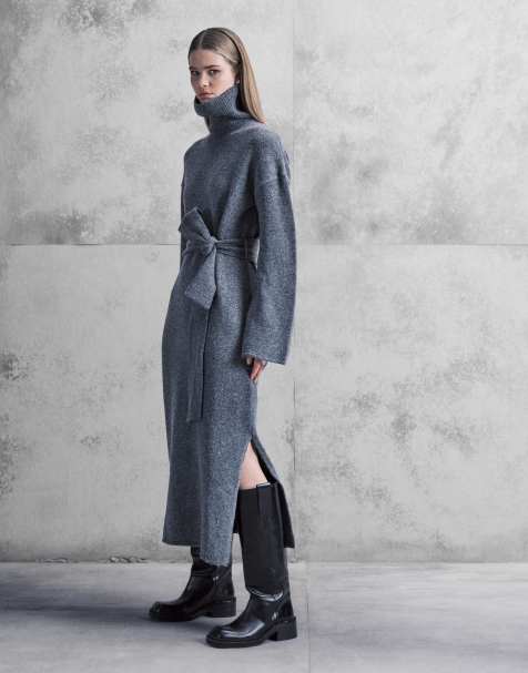 Pretty Lavish – Mörkgrå, stickad midiklänning - view 1