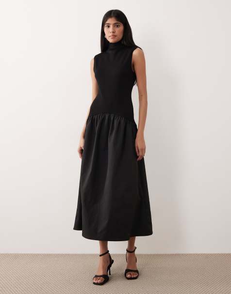 Pretty Lavish - Mouwloze midaxi-jurk met lage taille in zwart - view 1