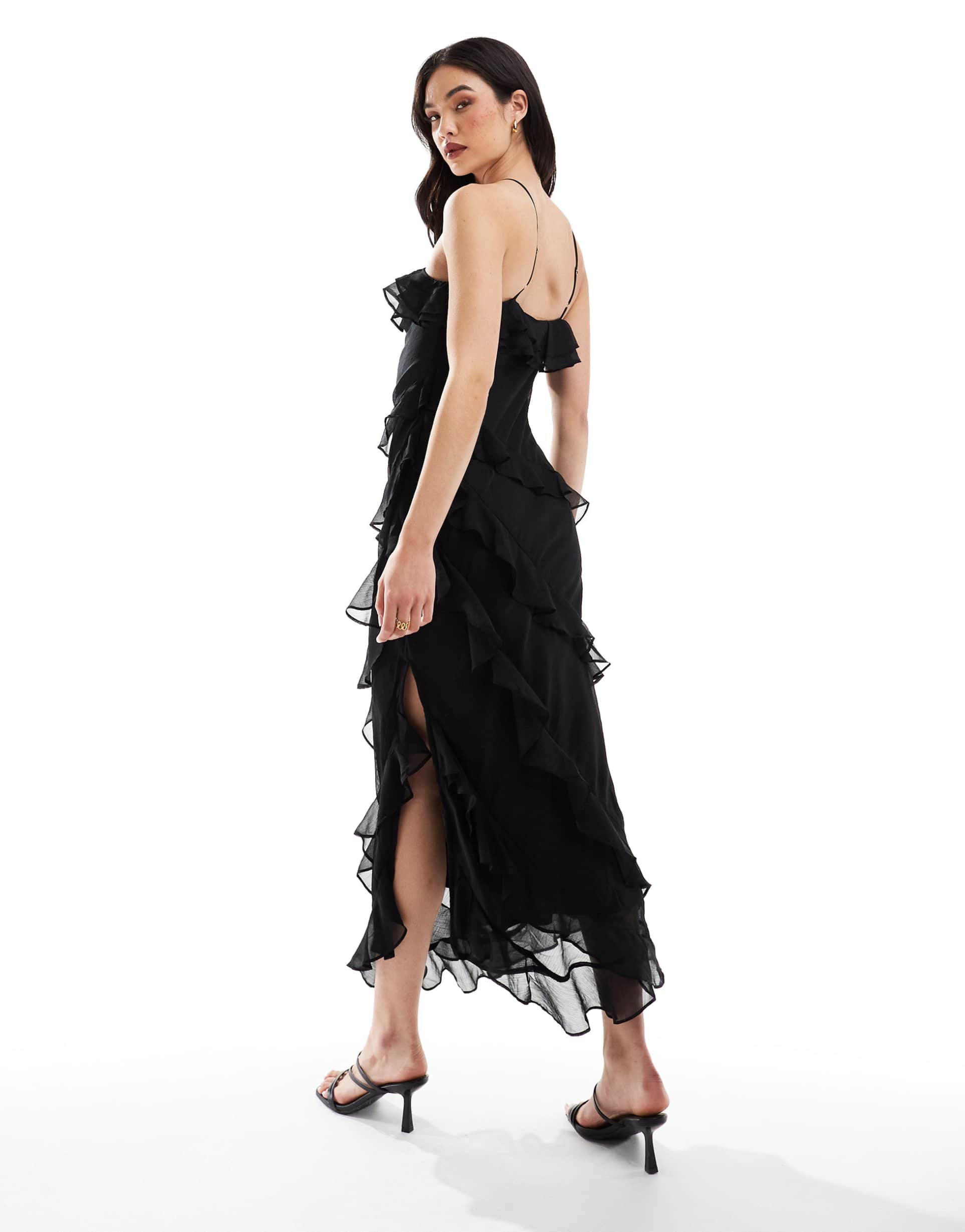pretty lavish multiway cross over ruffle midaxi dress in black
