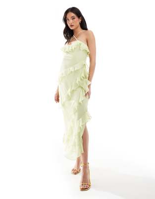 Pretty Lavish multiway cross over ruffle midaxi dress in pistachio