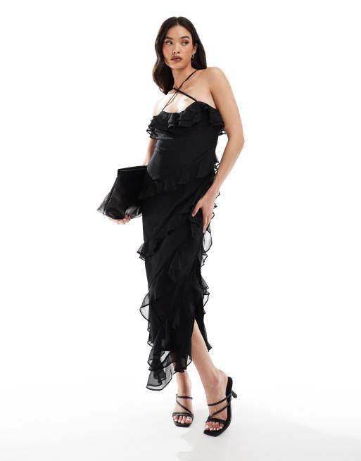 Pretty Lavish - Multiway midaxi jurk met ruches en gekruiste bandjes in zwart