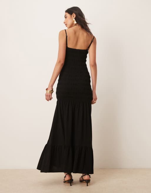 Pretty Lavish - Nancy - Gesmokte maxi jurk in zwart, 3 van 4