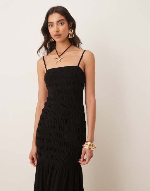 Pretty Lavish - Nancy - Gesmokte maxi jurk in zwart, 4 van 4