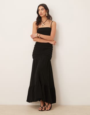 Nancy - Robe longue froncée - Noir 40