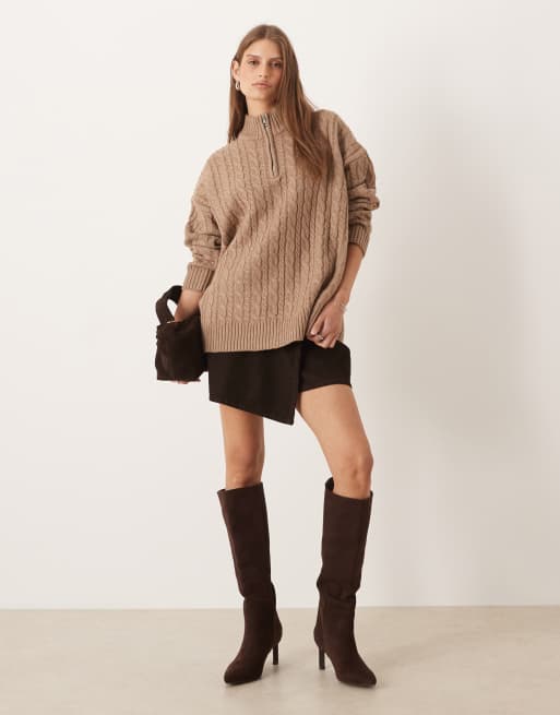 Pretty Lavish - Neutral kabelstrikket trøje med halv lynlås, 2 af 4