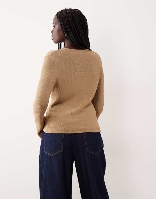 Pretty Lavish - Neutralfarvet cardigan i fin strik, 3 af 4