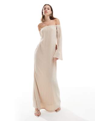 Pretty Lavish Pretty Lavish off shoulder metallic maxi dress in gold