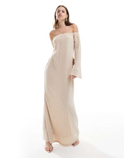 Pretty Lavish off shoulder metallic maxi dress in gold - view 1