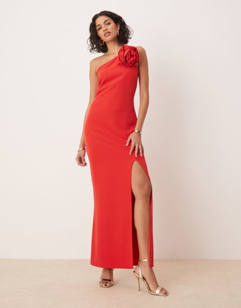 Pretty Lavish one shoulder corsage maxi dress in red - view 1