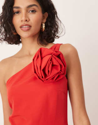 Pretty Lavish One Shoulder Corsage Maxi Dress In Red