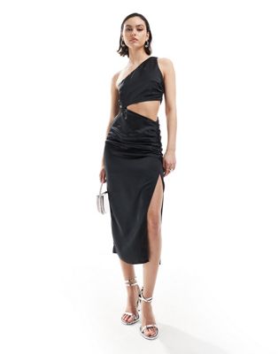 Shop Pretty Lavish One Shoulder Cut Out Midi Dress In Black