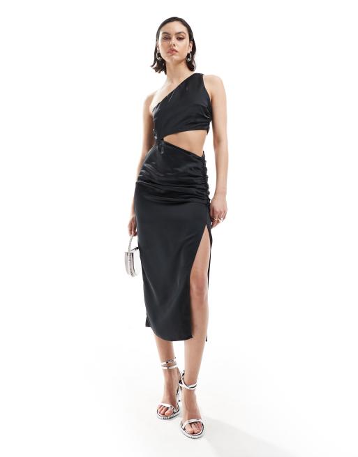  Pretty Lavish one shoulder cut out midi dress in black