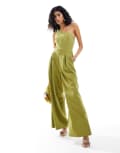[Pretty Lavish] Pretty Lavish one shoulder jumpsuit with pockets in olive-White 6 Cream