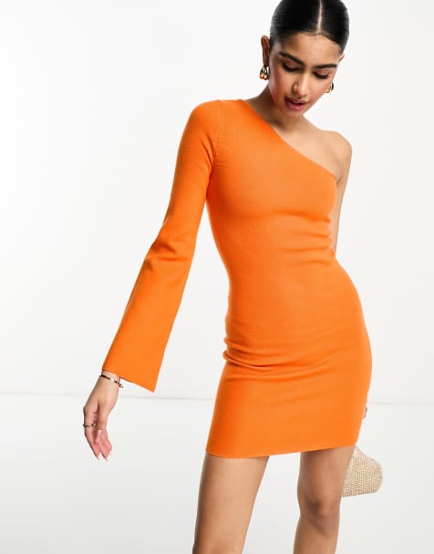 Pretty Lavish one shoulder knit mini dress in orange - view 1