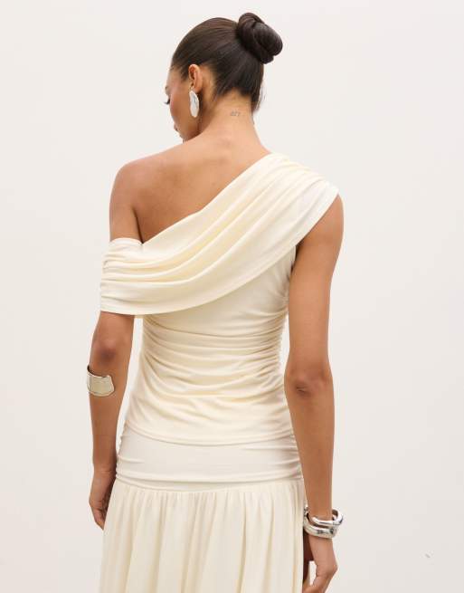 Pretty Lavish One-Shoulder-Oberteil mit Raffungen in Cremeweiß, 4 von 4