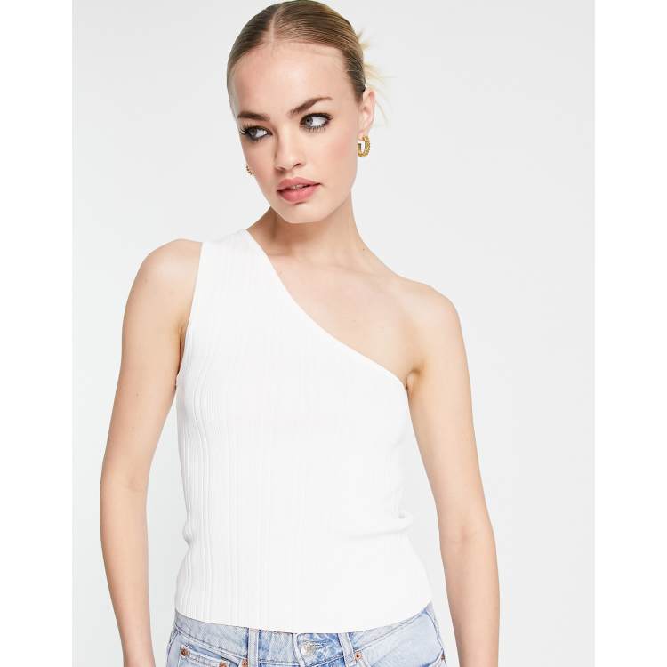 One shoulder white tank top hot sale