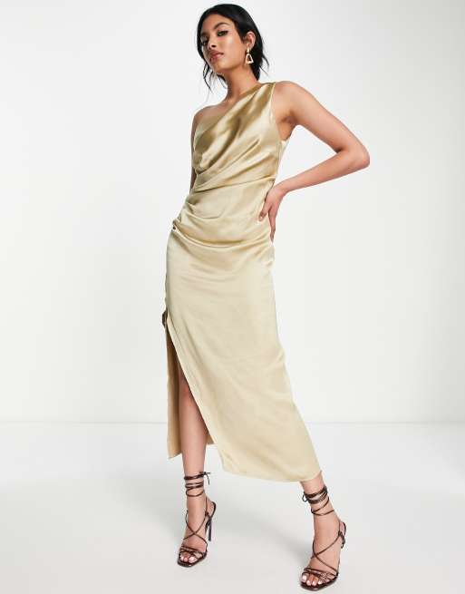 One shoulder shop dress gold