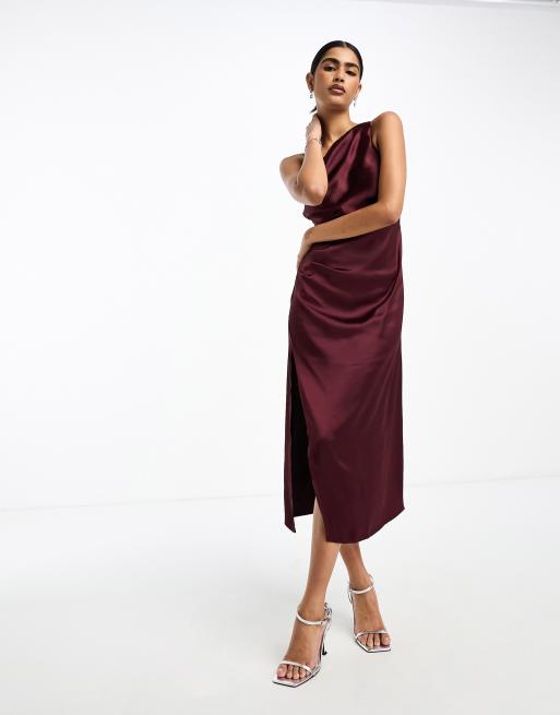 Petite Burgundy Drape One Shoulder Jumpsuit