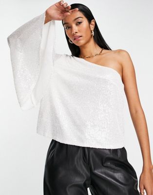 Pretty Lavish one sleeve top co-ord in all over white sequin