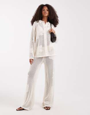 Pretty Lavish open knit oversized floral pants in cream - part of a set cream 17590₽