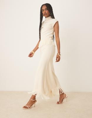 Pretty Lavish Pretty Lavish Orlendina fringe skirt co-ord in cream-White