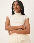 [Pretty Lavish] Pretty Lavish Orlendina fringe top in cream (Part of a set)-White M Cream