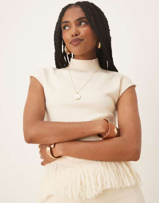 Pretty Lavish - Orlendina - Top color panna con frange in coordinato