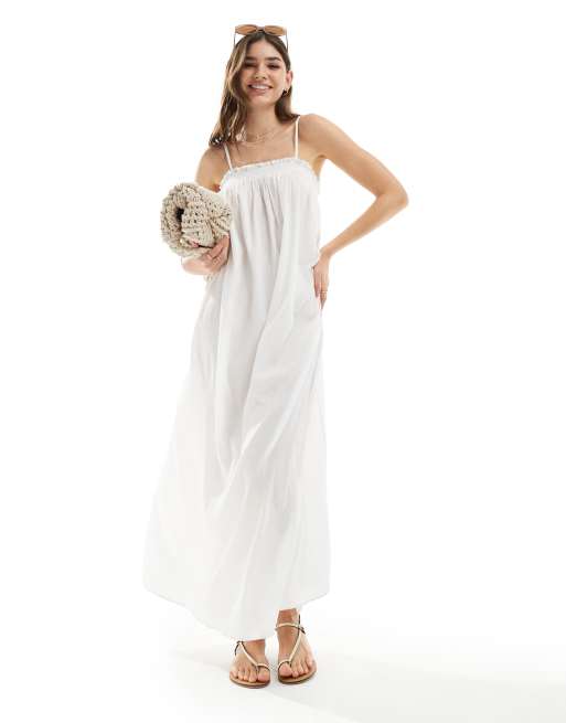 Pretty Lavish – Oversize-Midaxikleid in Creme mit Trägern