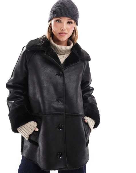 Pretty Lavish oversized aviator coat in black - view 1