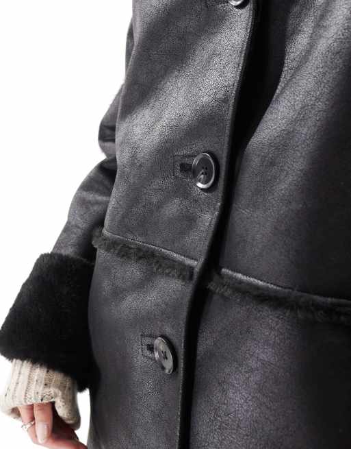 Pretty Lavish oversized aviator coat in black