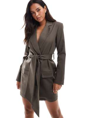 oversized blazer mini dress in bark-Brown