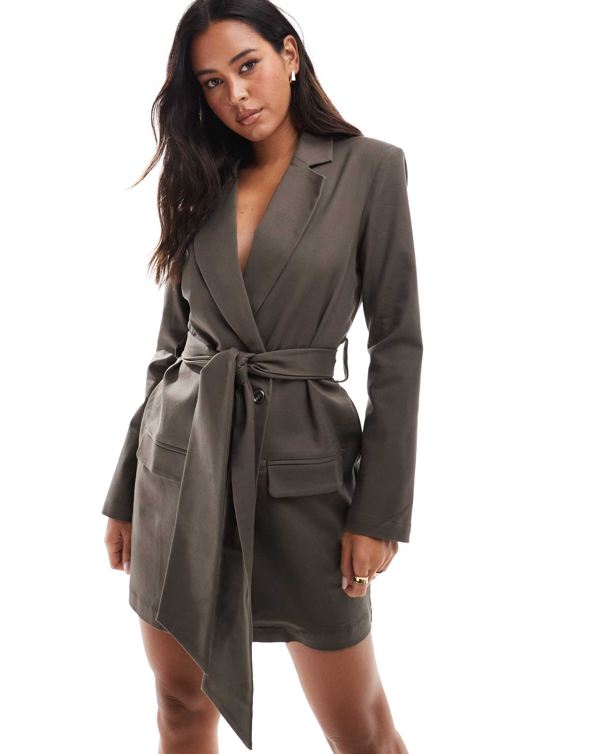 pretty lavish oversized blazer mini dress in bark