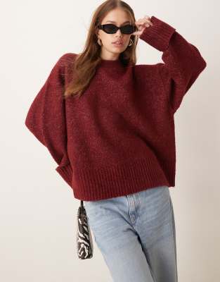 oversized borg sweater in burgundy-Red