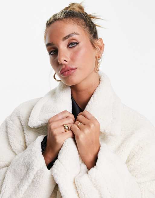 Pretty Lavish oversized boucle teddy coat in cream