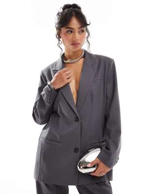 oversized boxy blazer in charcoal gray - part of a set