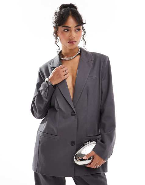 Pretty Lavish oversized boxy blazer in charcoal gray - part of a set - view 1