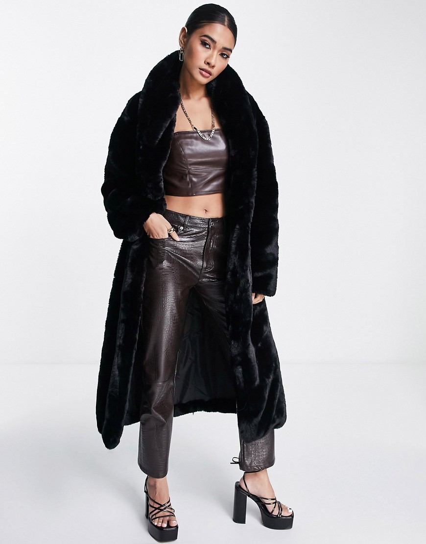 Pretty Lavish oversized faux fur maxi coat in black