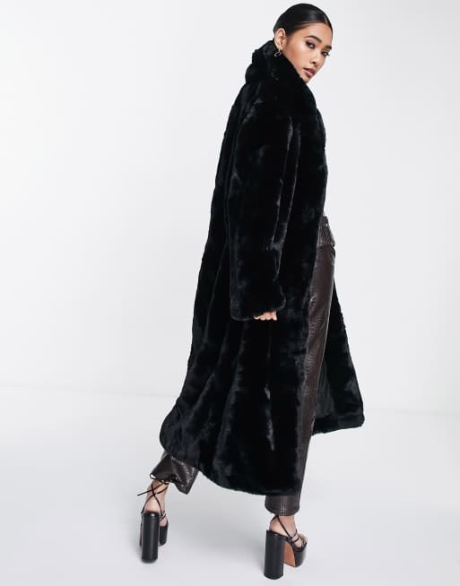 Pretty Lavish oversized faux fur maxi coat in black